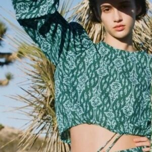 Zara Teal Patterned Blouse